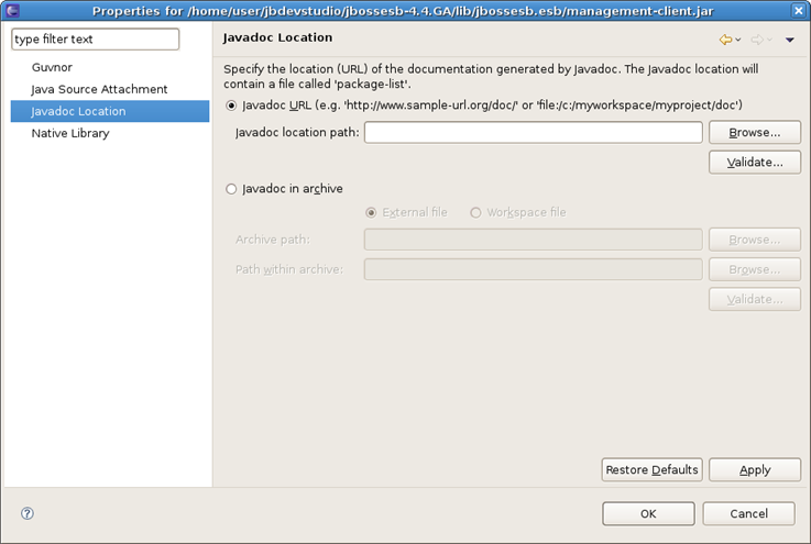 Classpath Container: Javadoc Location