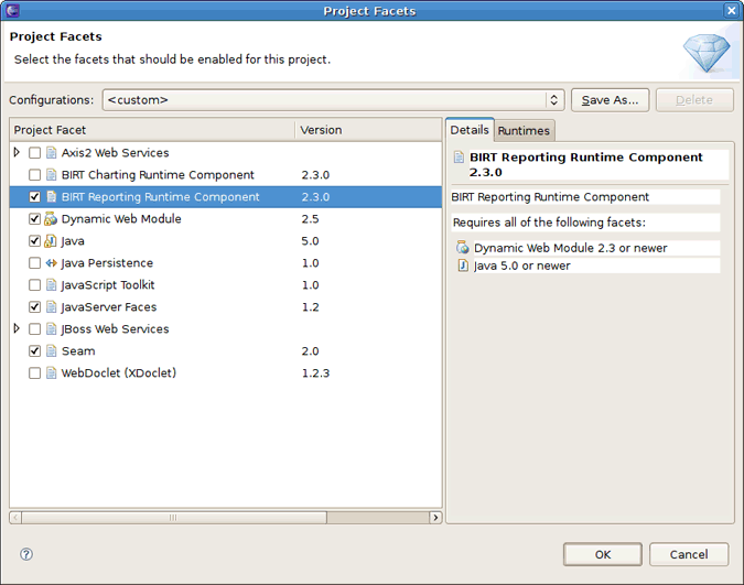 Adding the Birt Reporting Runtime Component Facet