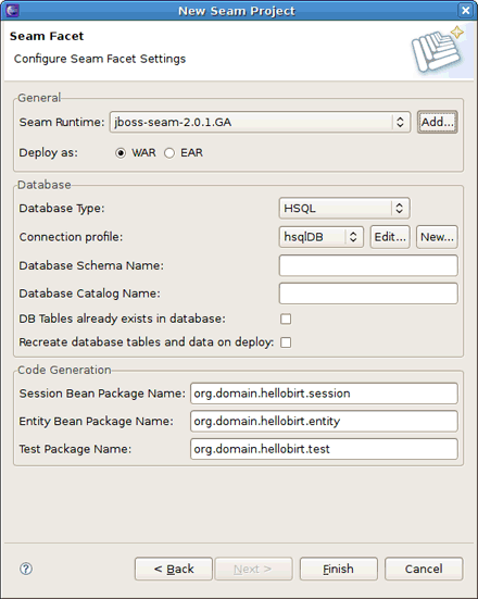 Configuring the Seam Facet settings
