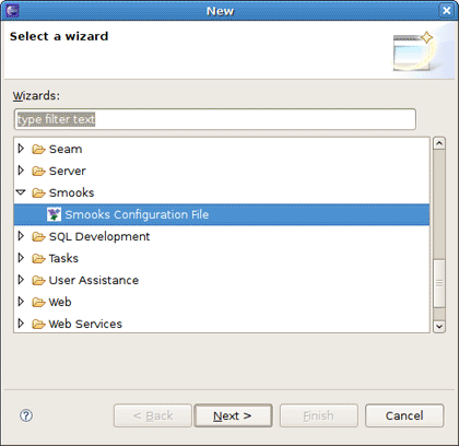 Selecting Smooks Configuration File Wizard