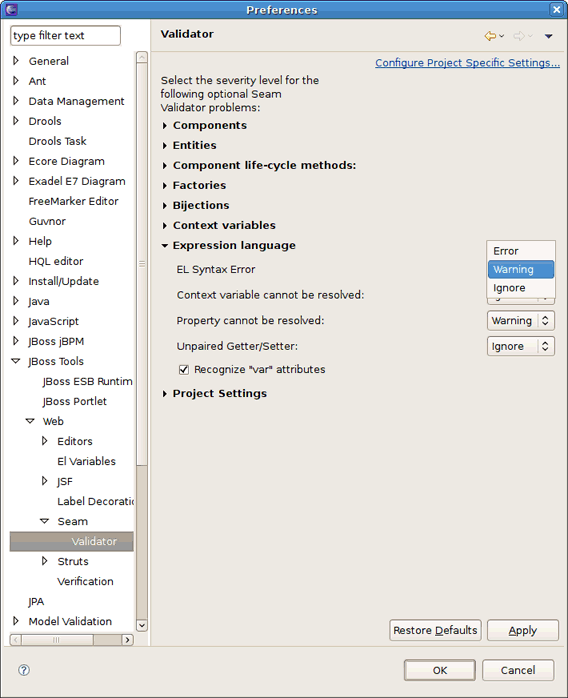 Severity Preference for EL Syntax