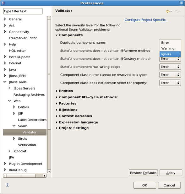 Seam Validator Preference Page