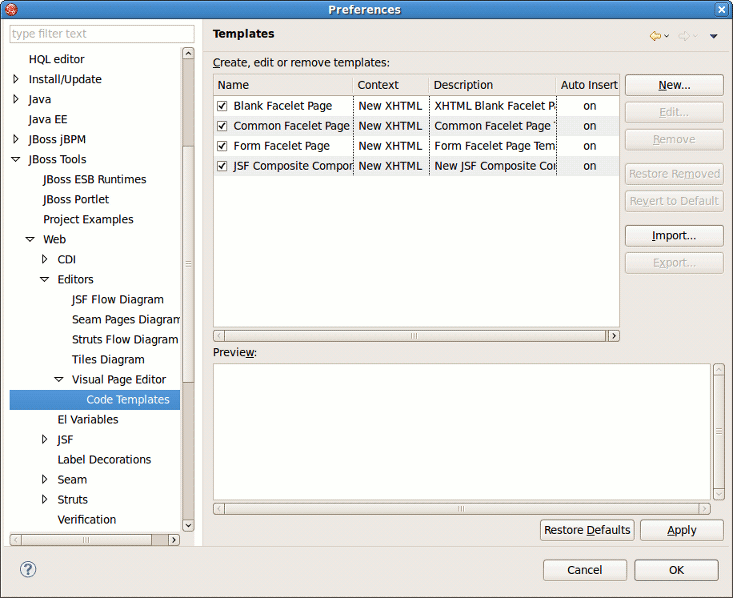 Visual Page Editor Code Templates