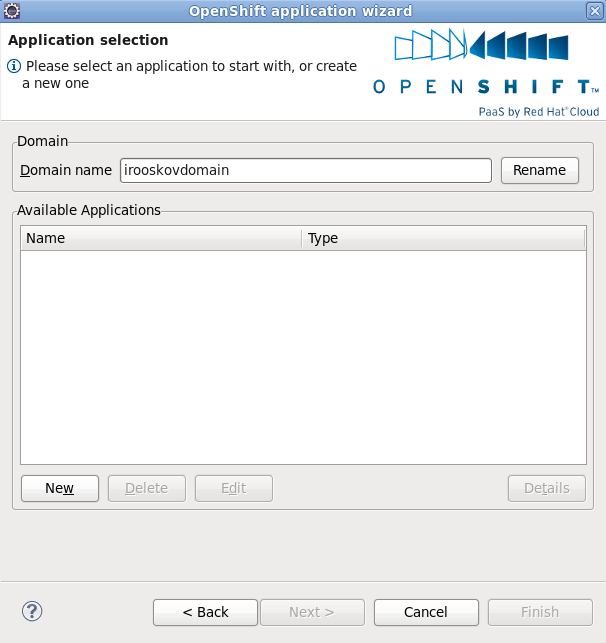 Creating a domain name or inserting one that already exists for your OpenShift account.
