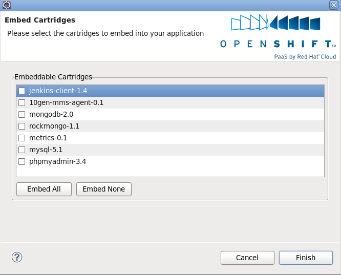 Choosing which cartridges to embed within the application.
