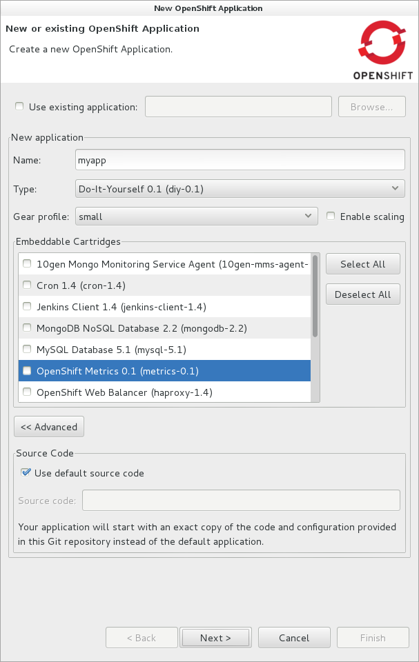 In the Name field, type a name for the new OpenShift application.