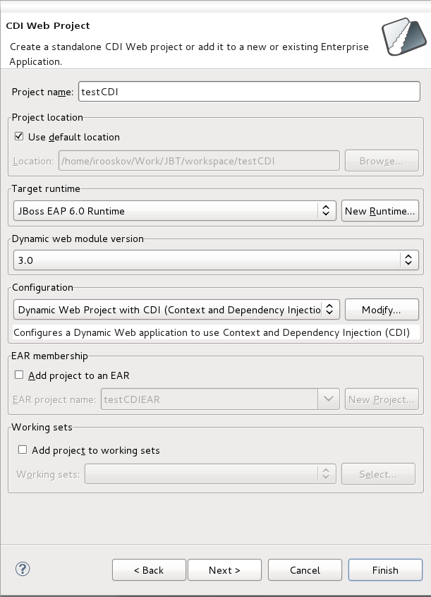The main options to define and select for your project.