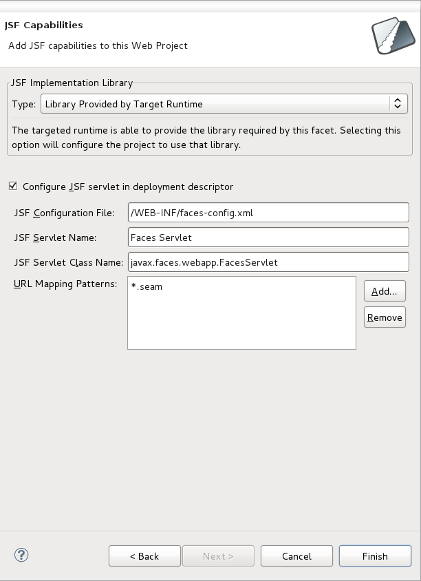 JSF Capabilities configuration screen for your project.