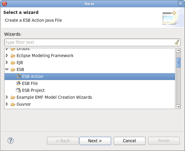 Select a wizard - ESB Action
