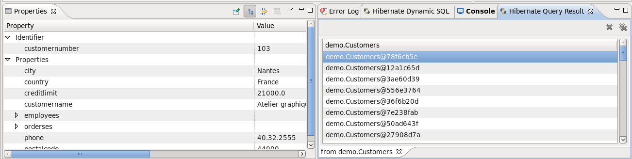 Properties View for Selected Object