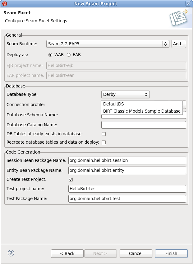 Configuring the Seam Facet settings