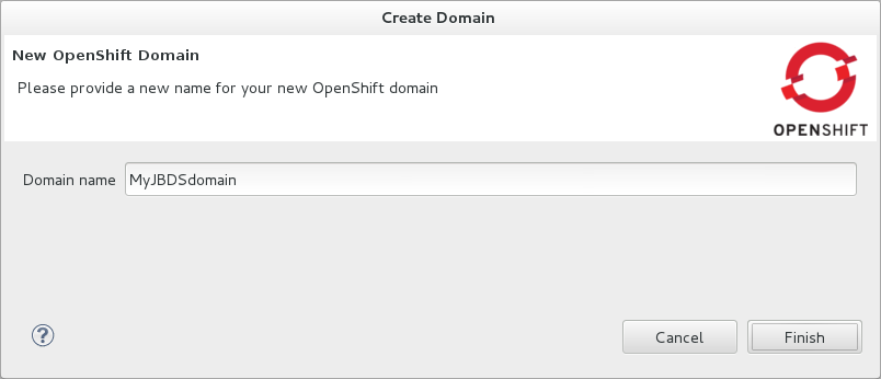 In the Domain Name field, type the name of the domain you would like to use and click Finish.