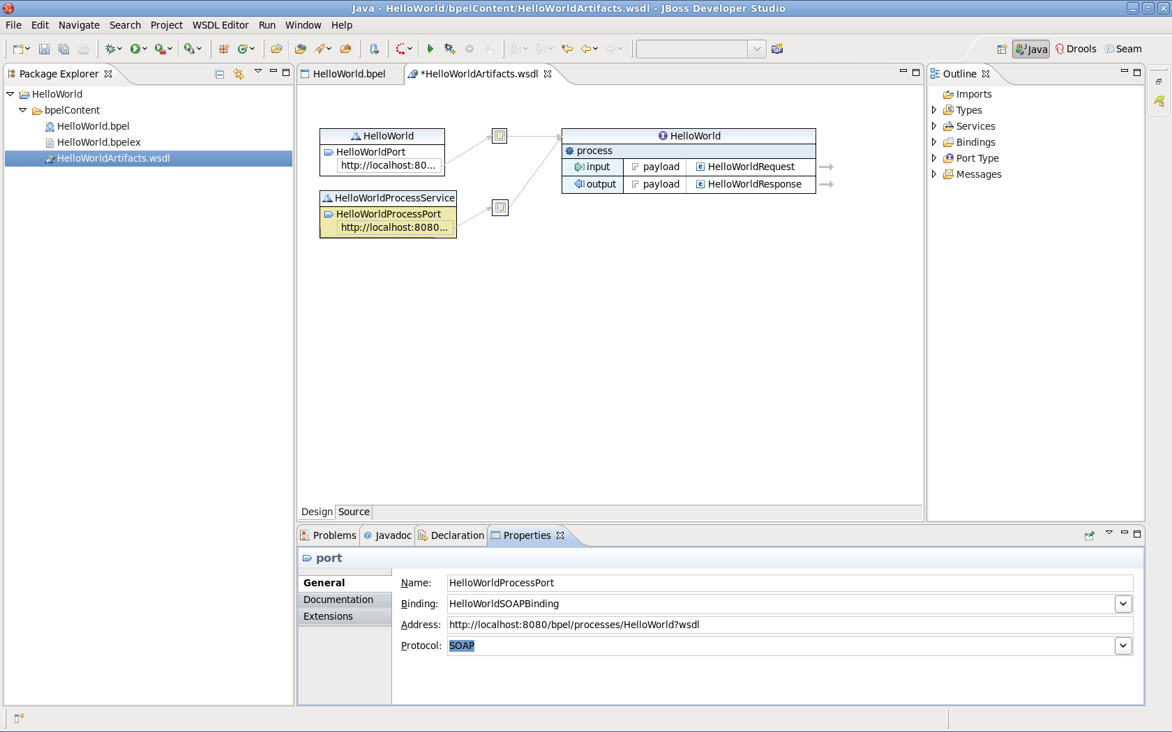 Add the HelloWorldSOAPBinding to the HelloWorldProcessPort