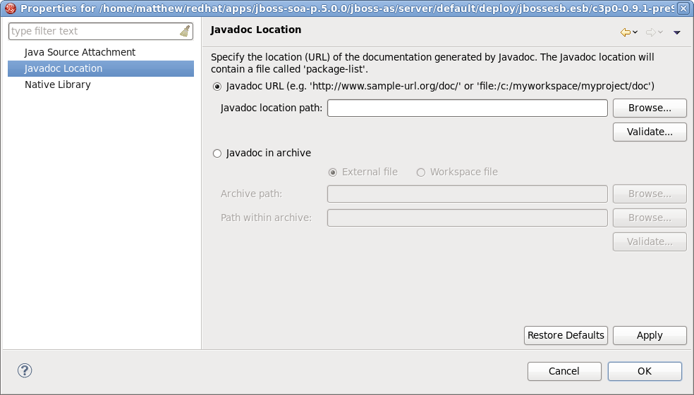 Classpath Container: Javadoc Location