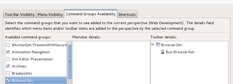 Command Groups Availability tab