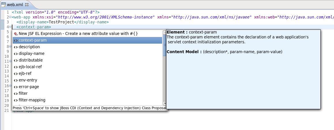 Content Assist in web.xml File