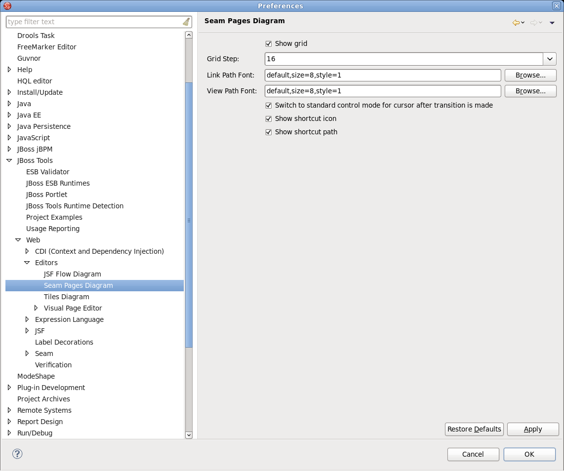 Preferences of Seam Pages Diagram