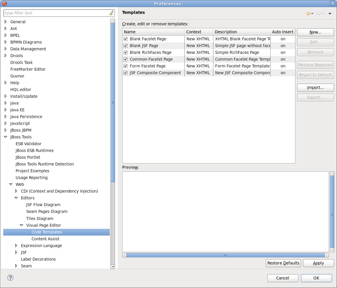 Visual Page Editor Code Templates
