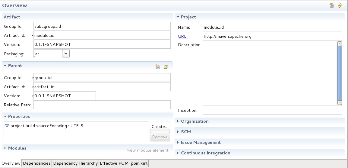 The module Overview page, where settings can be viewed and changed.