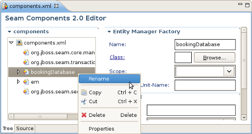 Opening Refactoring Wizard in components.xml File