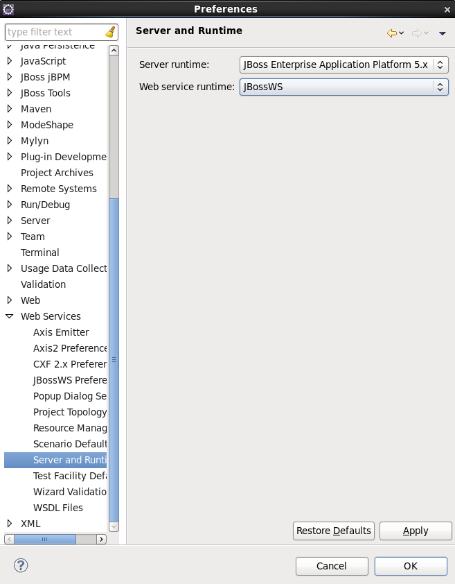Specifying a default server and runtime