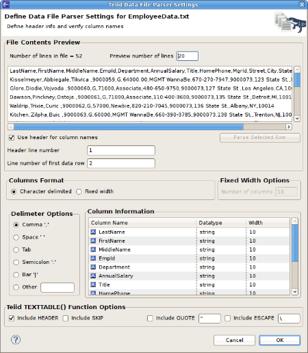 Parser Settings Dialog